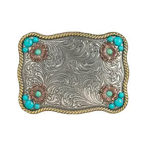 Nocona Ladies Rectangle Floral Buckle w/ Turquoise Stones
