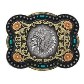 NOCONA RECTANGLE INDIAN CHIEF SKULL BUCKLE