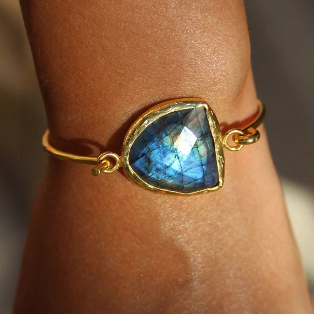Old San Juan Bracelet - 24k Gold Dipped Iridescent Night Labradorite Crystal Cuff