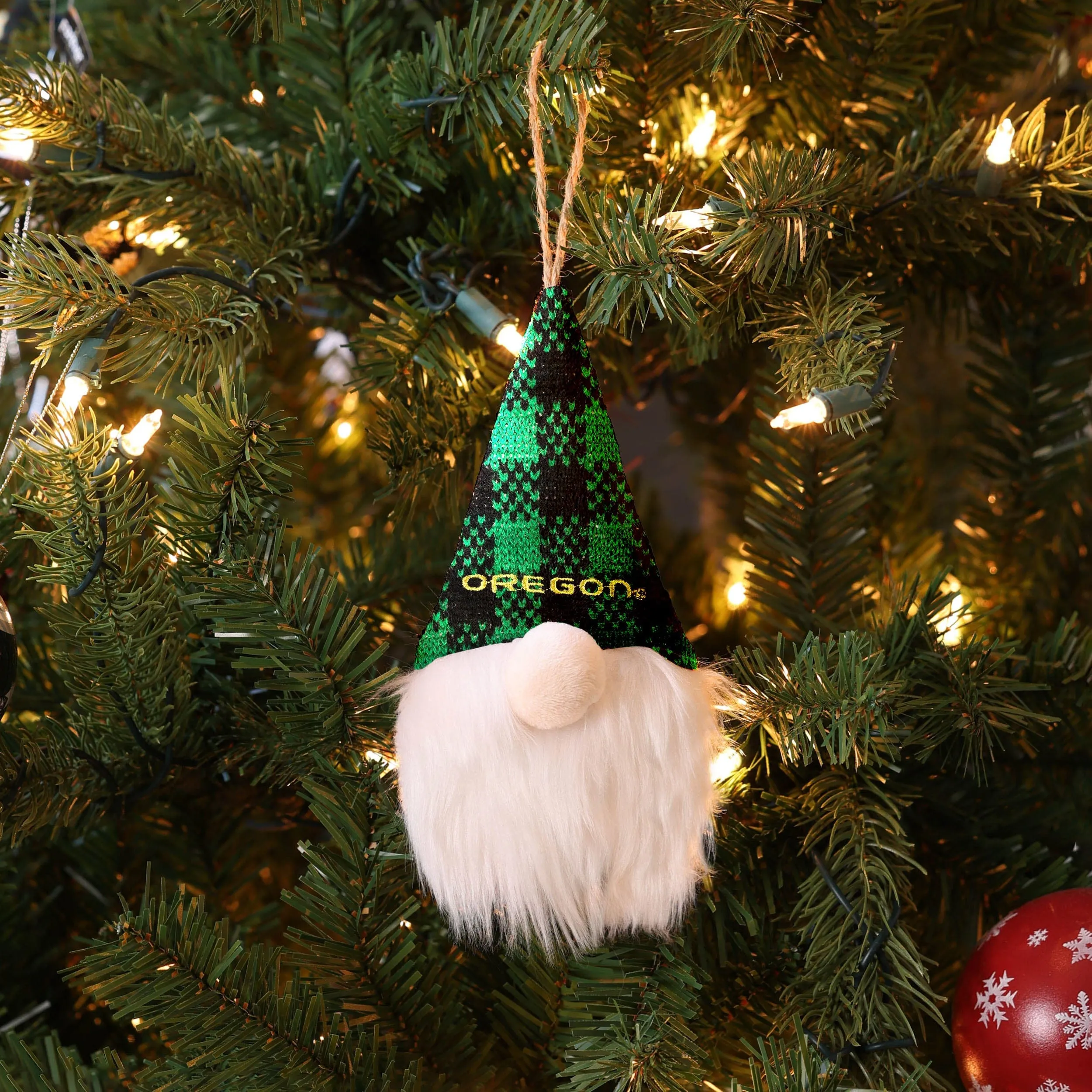 Oregon Ducks NCAA Plaid Hat Plush Gnome Ornament