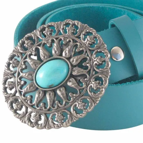 Oval Women's Belt Buckle with Turquoise Center