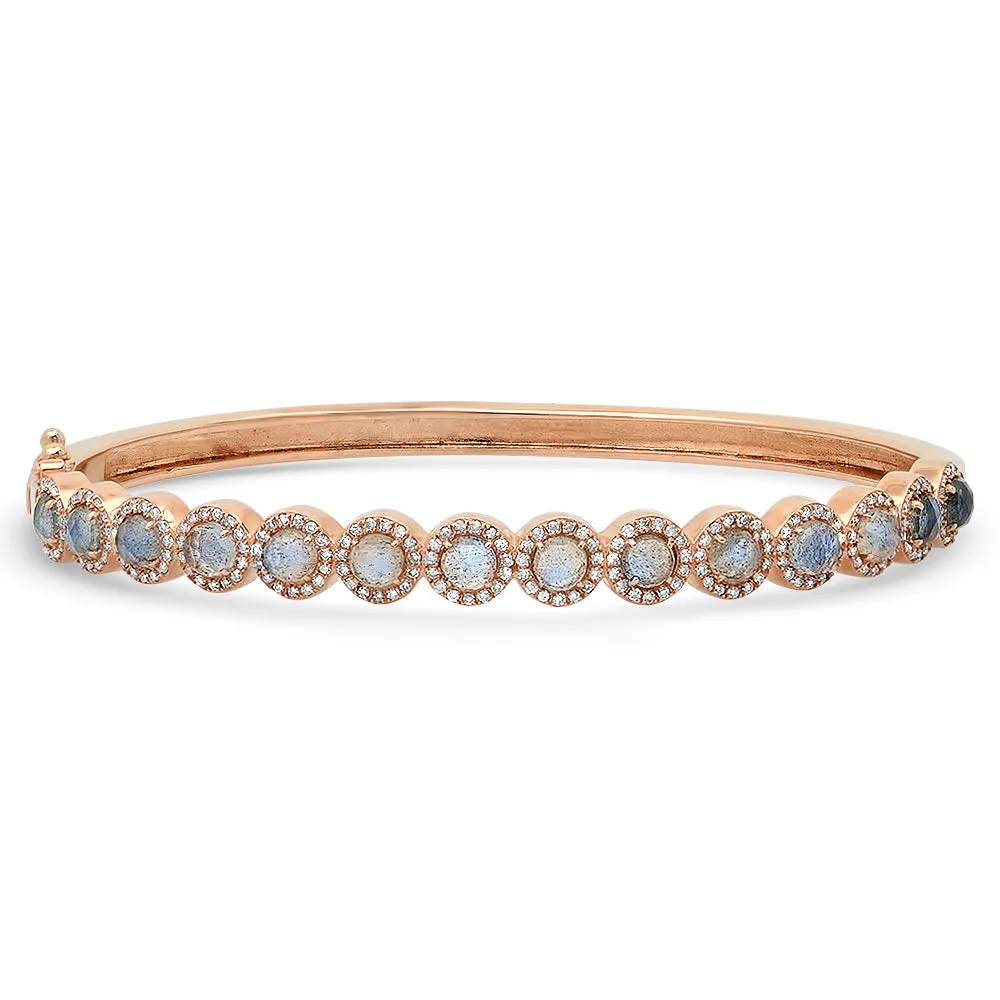 Petite Round Labradorite With Diamond Cuff Bangle Bracelet