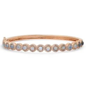 Petite Round Labradorite With Diamond Cuff Bangle Bracelet