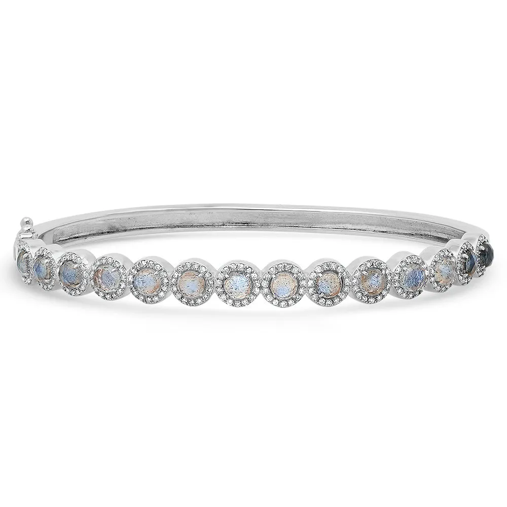 Petite Round Labradorite With Diamond Cuff Bangle Bracelet
