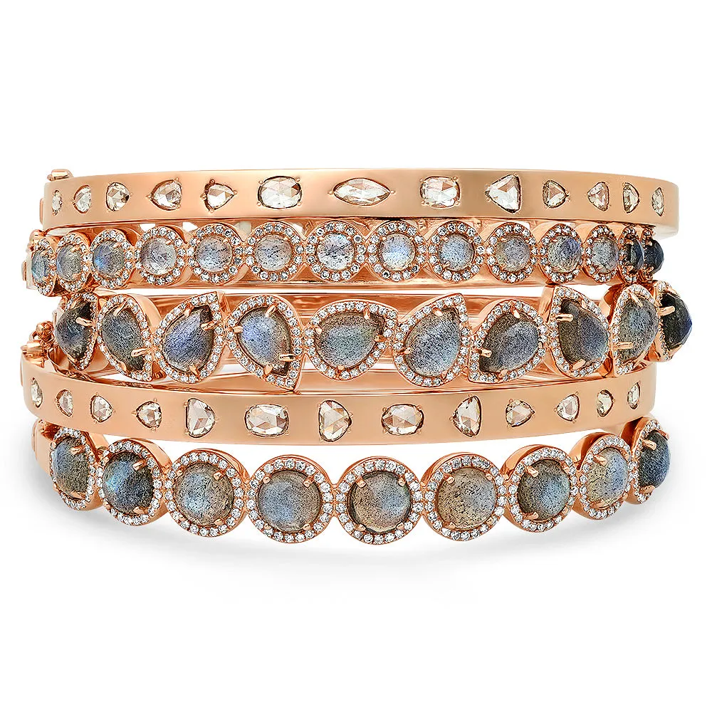 Petite Round Labradorite With Diamond Cuff Bangle Bracelet
