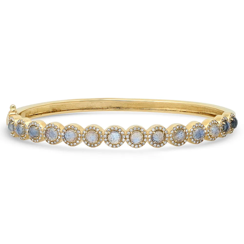 Petite Round Labradorite With Diamond Cuff Bangle Bracelet