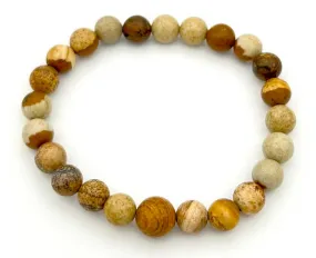 Picture Jasper Stretchy Beaded Bracelet - Wrist Mala Prayer Beads - 8mm
