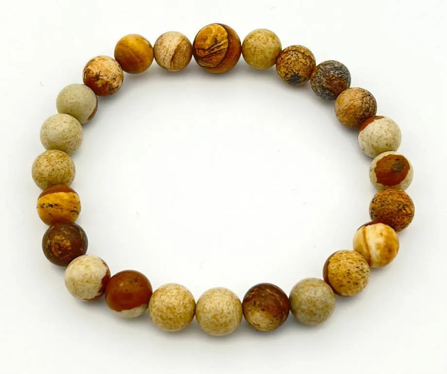 Picture Jasper Stretchy Beaded Bracelet - Wrist Mala Prayer Beads - 8mm