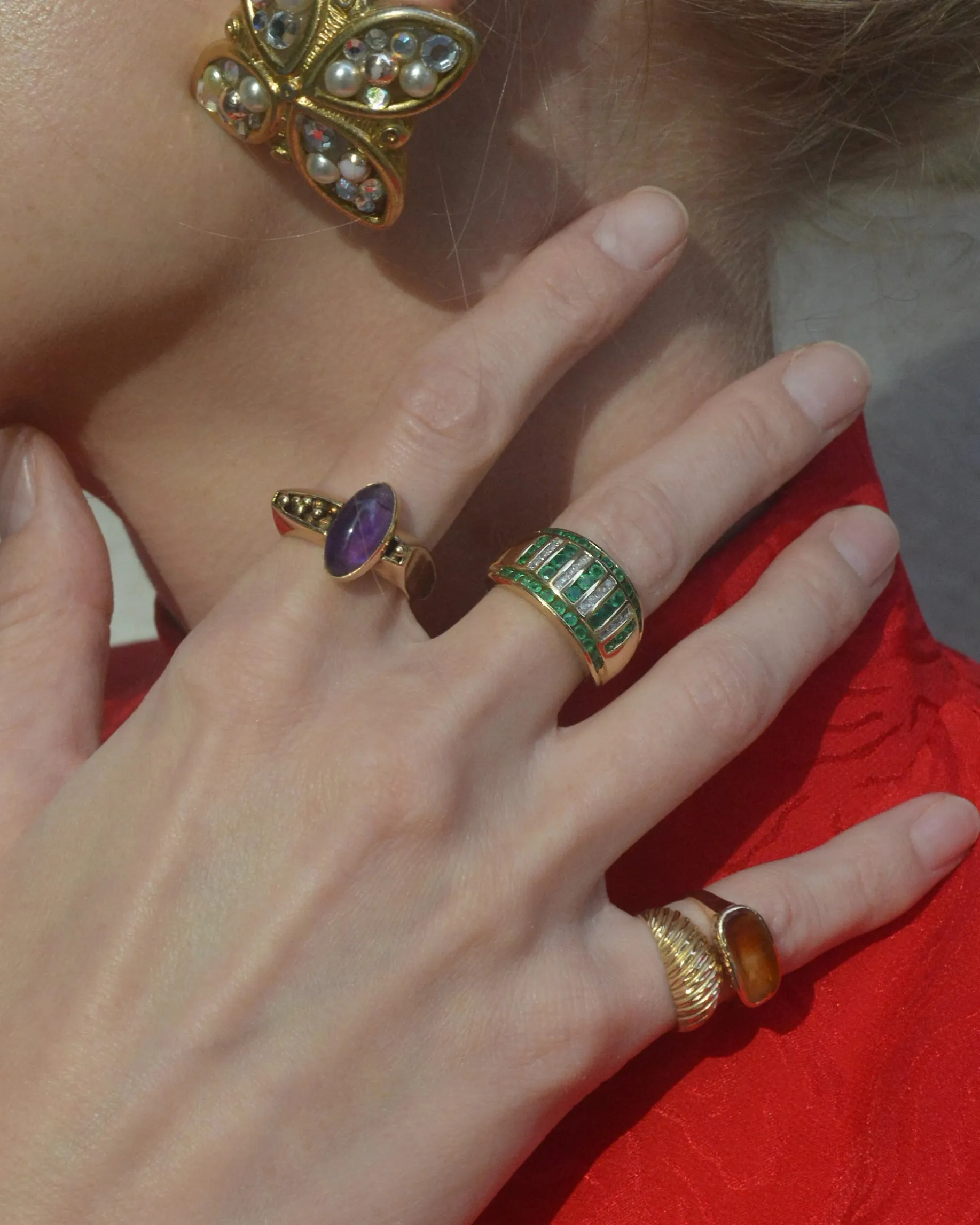 Private for Liz - Vintage Emerald And Diamond Gold Bombe Ring