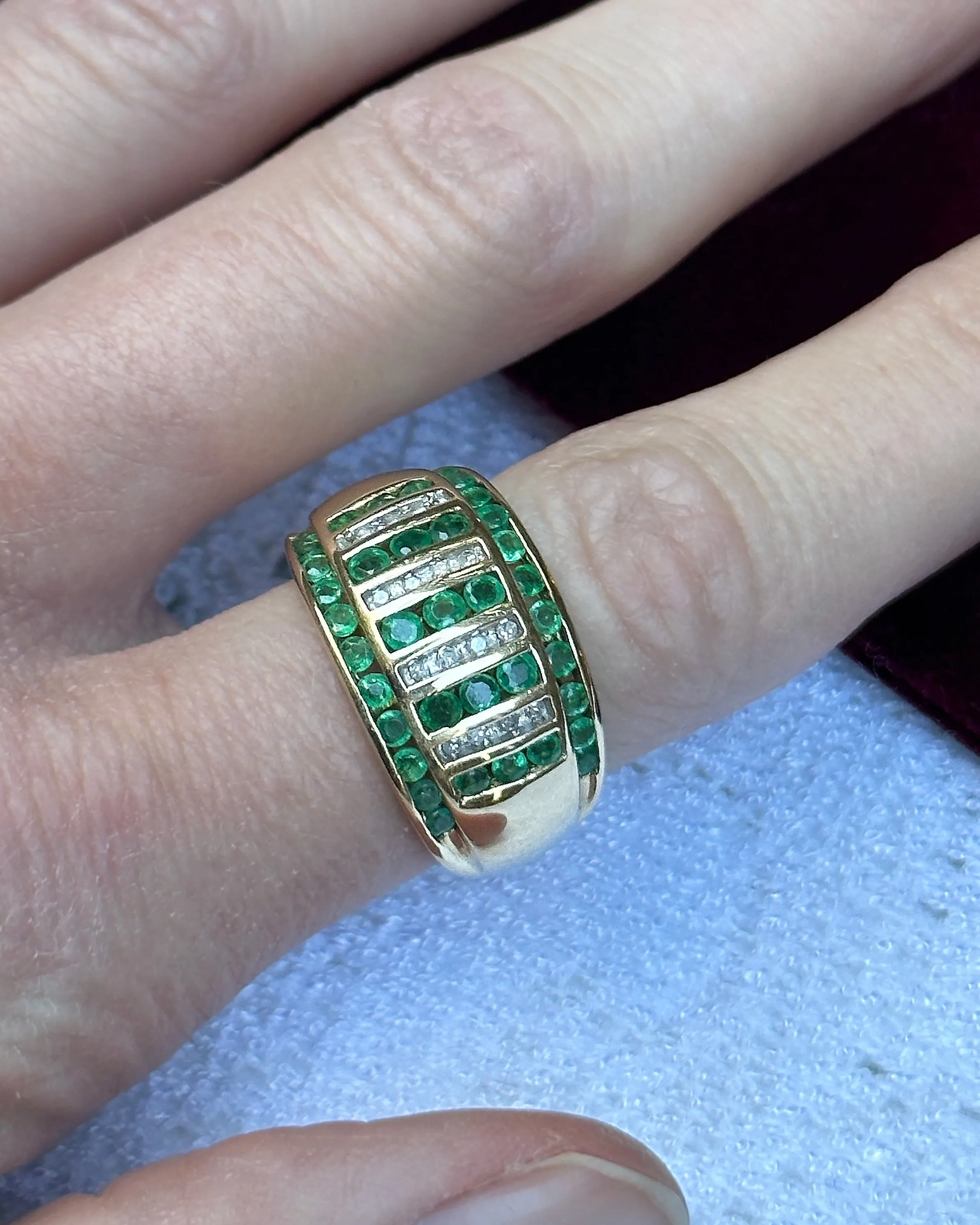 Private for Liz - Vintage Emerald And Diamond Gold Bombe Ring