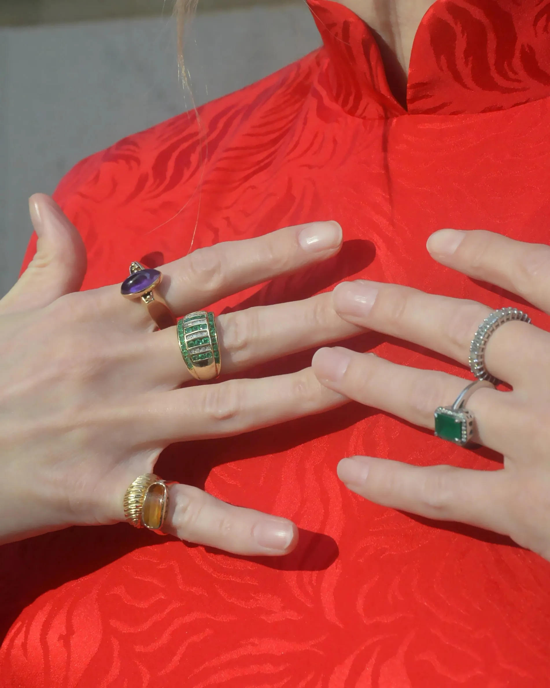 Private for Liz - Vintage Emerald And Diamond Gold Bombe Ring