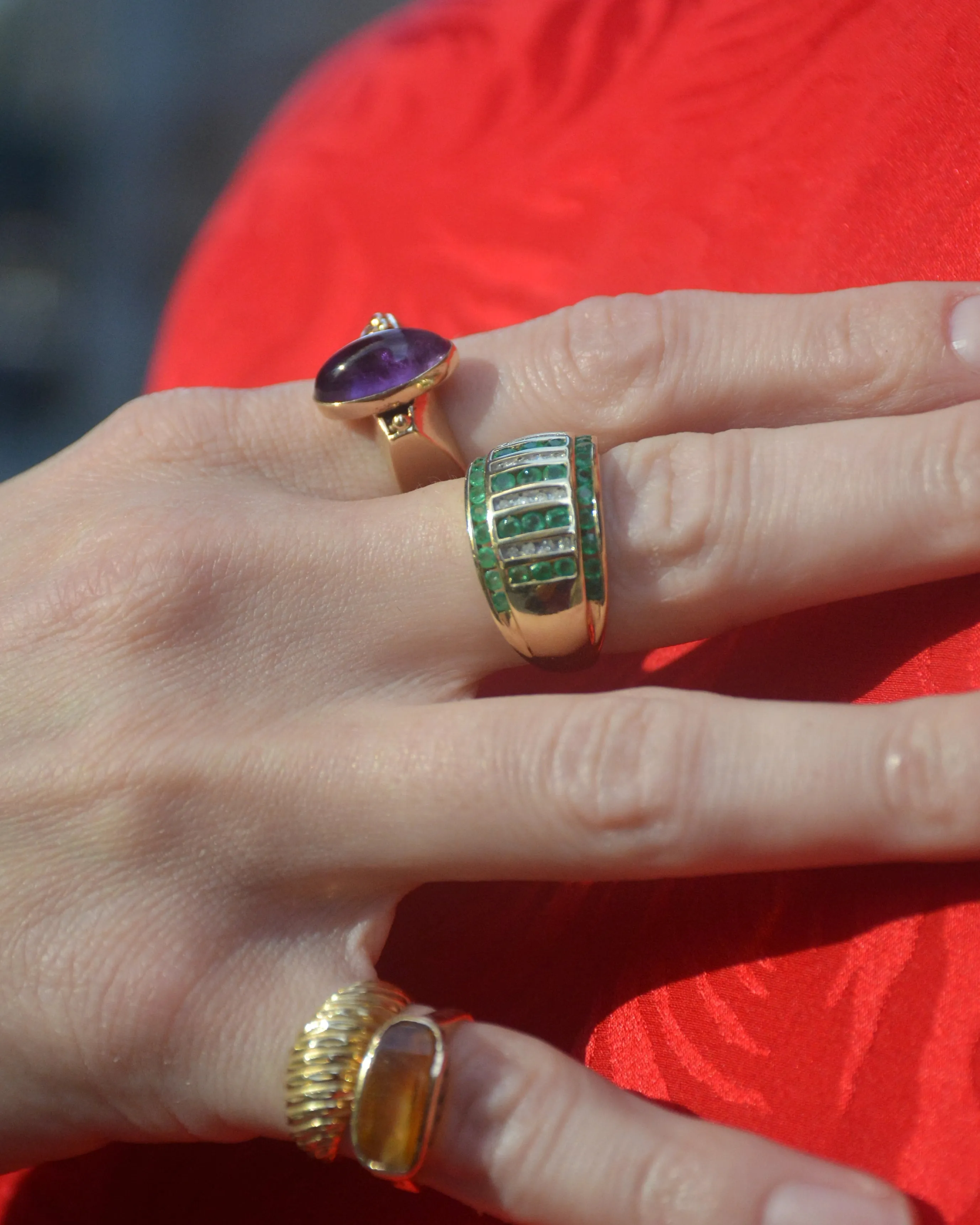Private for Liz - Vintage Emerald And Diamond Gold Bombe Ring