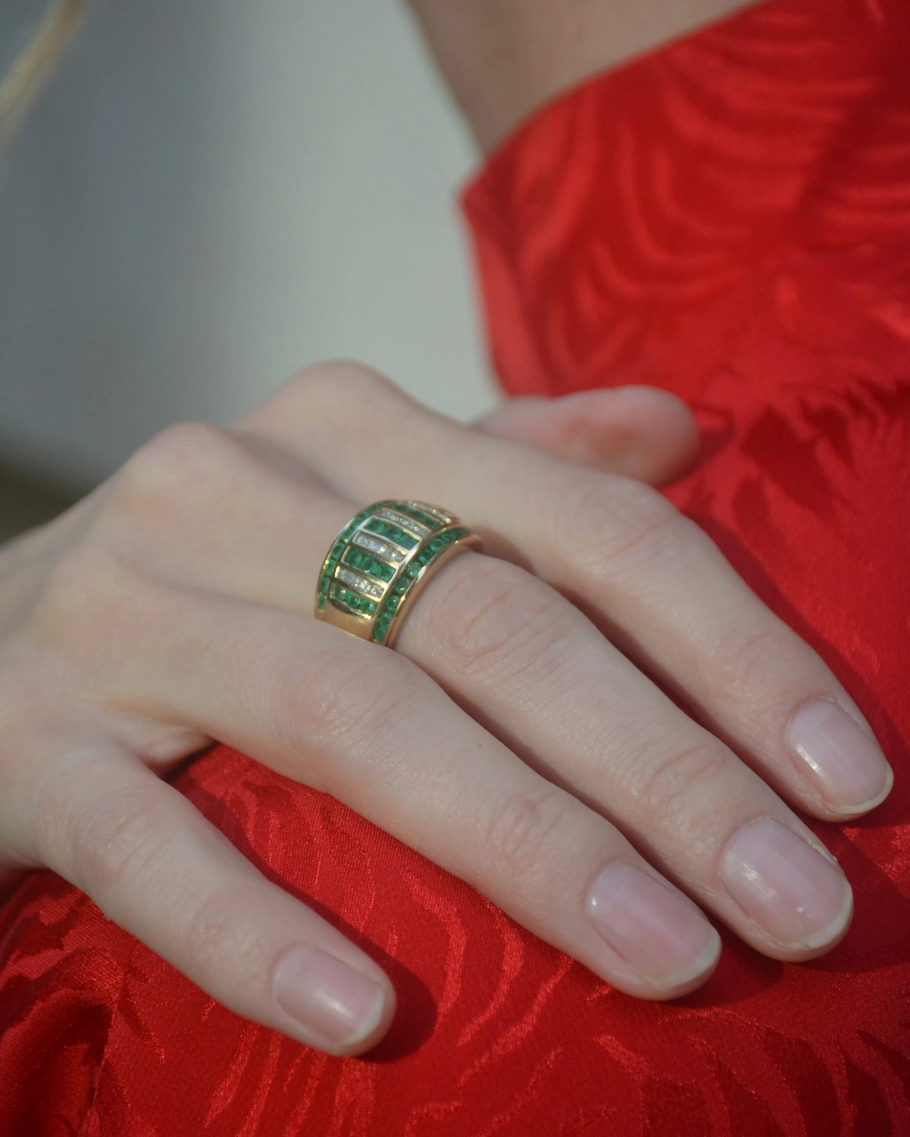 Private for Liz - Vintage Emerald And Diamond Gold Bombe Ring