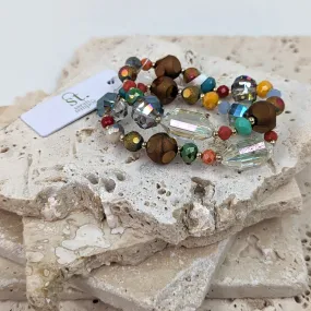 Random multi beaded duo of stretchy bracelets