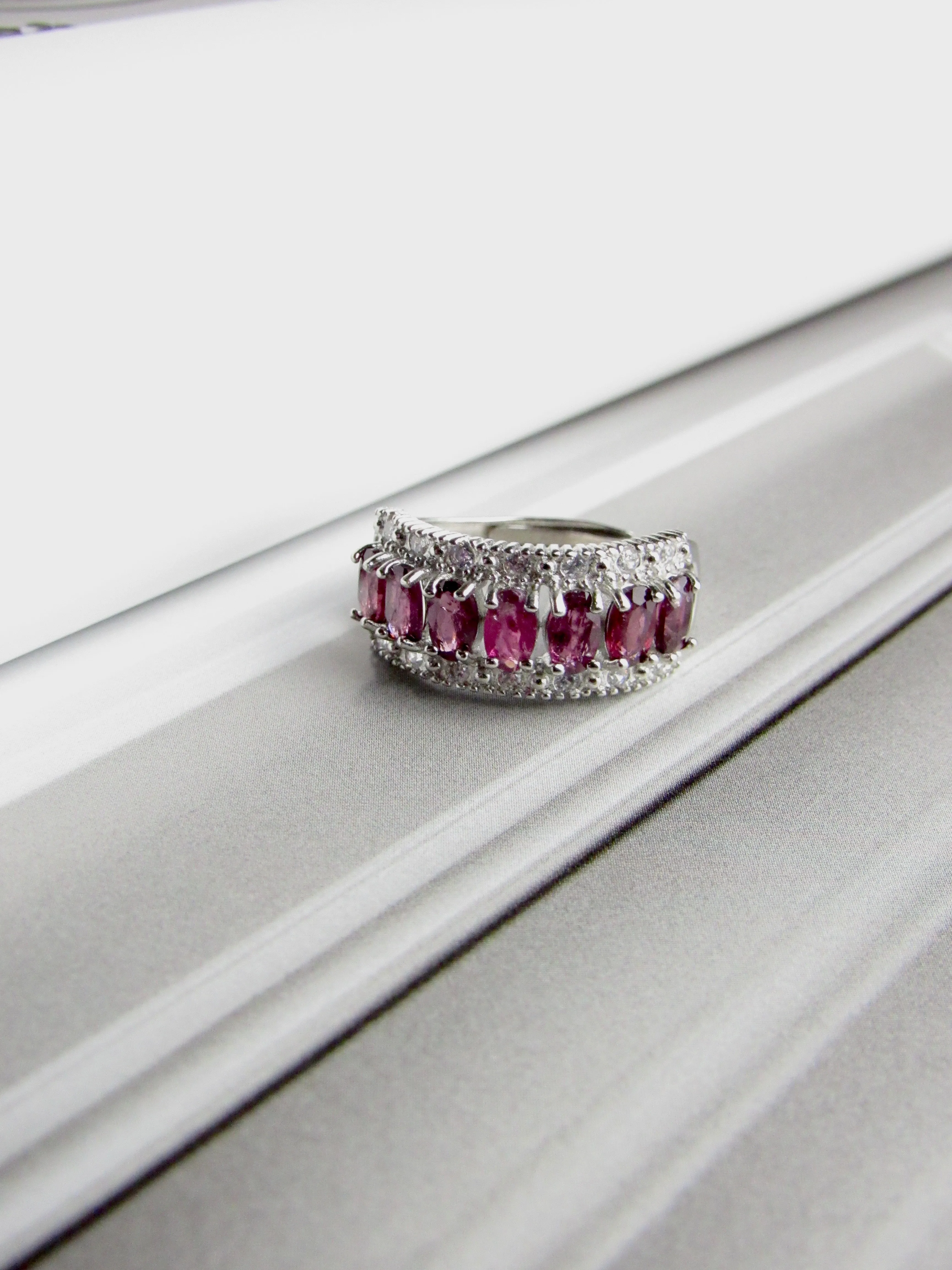 Raspberry Garnet Crystals Sterling Silver Ring