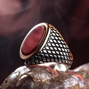Red Agate Gemstone Ring, Men Vintage Ring