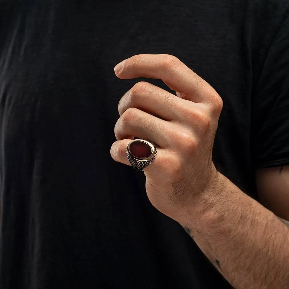 Red Agate Gemstone Ring, Men Vintage Ring