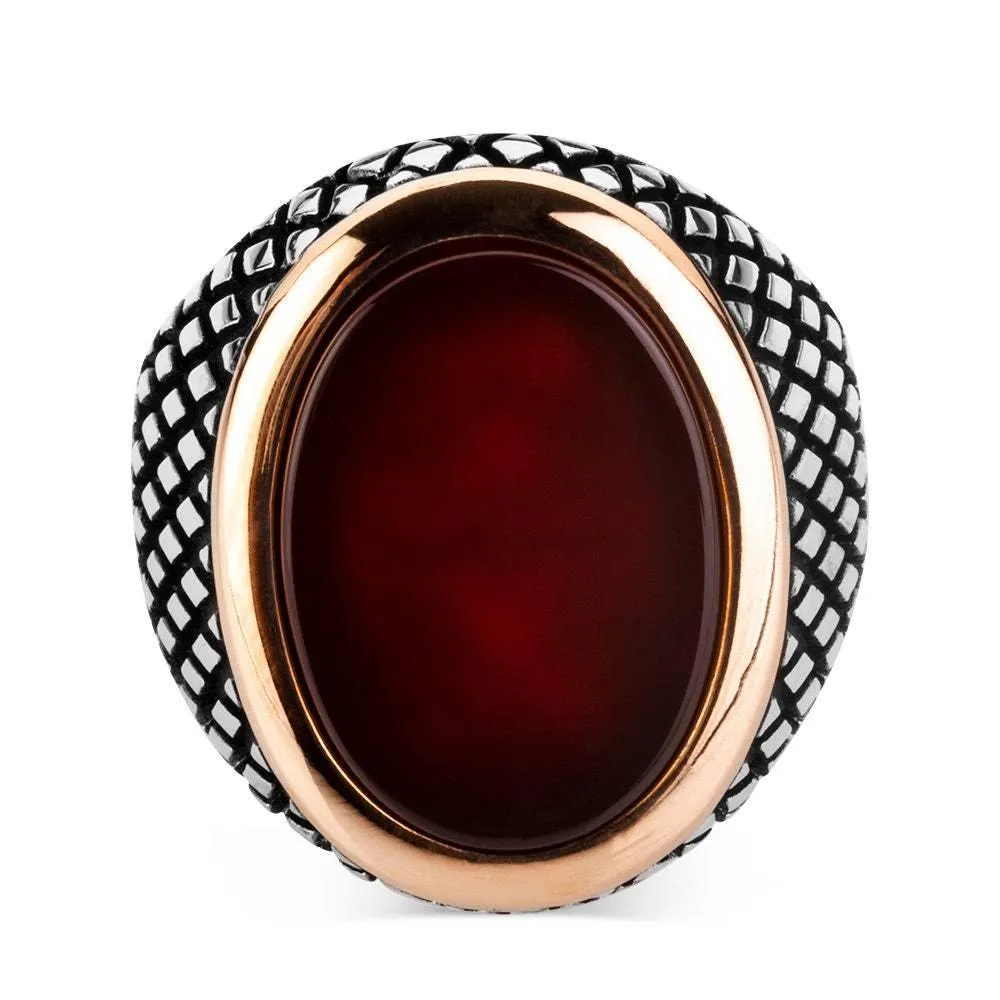 Red Agate Gemstone Ring, Men Vintage Ring