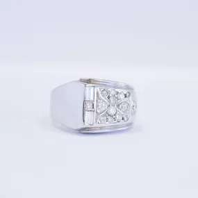 Retro Diamond Tank Ring, 14k