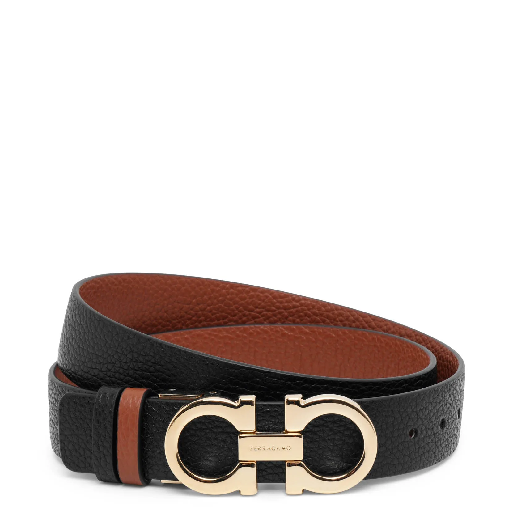 Reversible and adjustable black 25mm Gancini belt