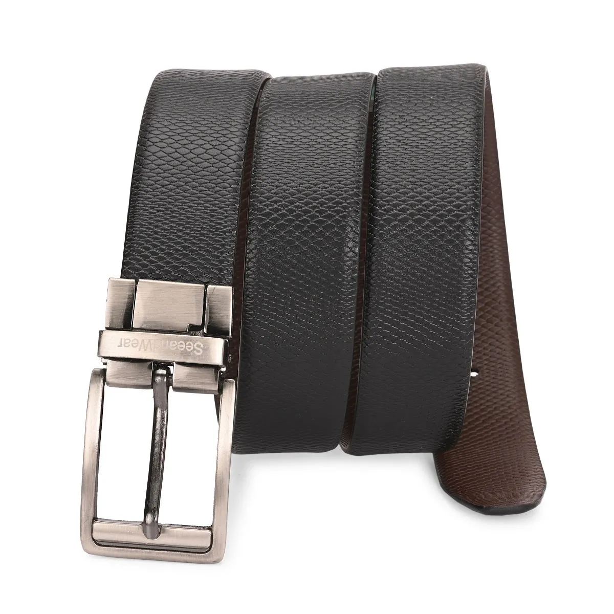 Reversible Leather Belt Black and Brown - Snake Print