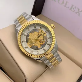RLX Analog Royal Deginer Watch- Golden And Silver Color Dial Stainless Steel With Golden And Silver Strap Watch For Men - Best For Stylist Look - RLX-1374