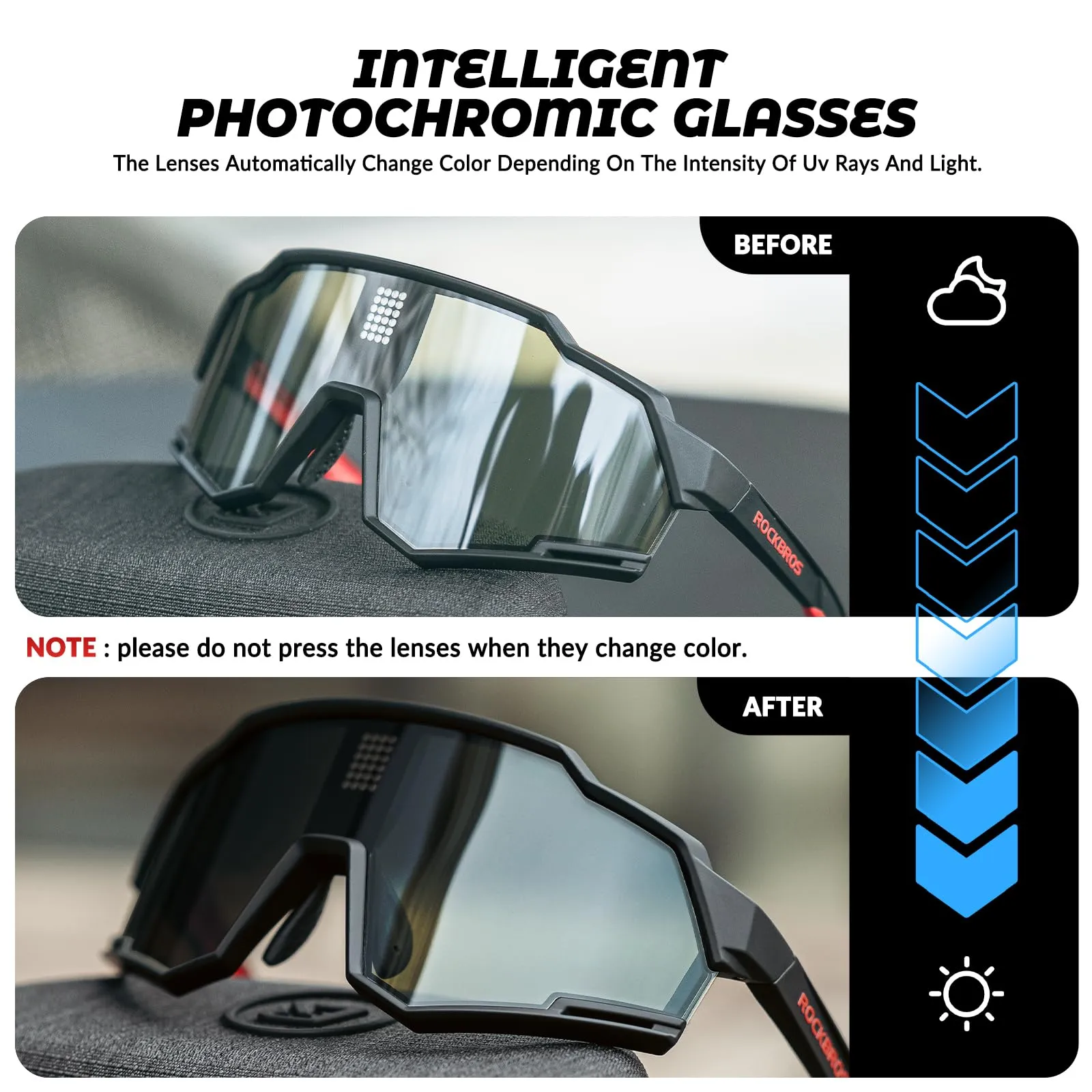 ROCKBROS Intelligent Cycling Glasses Sunglasses Photochromic   Polarized