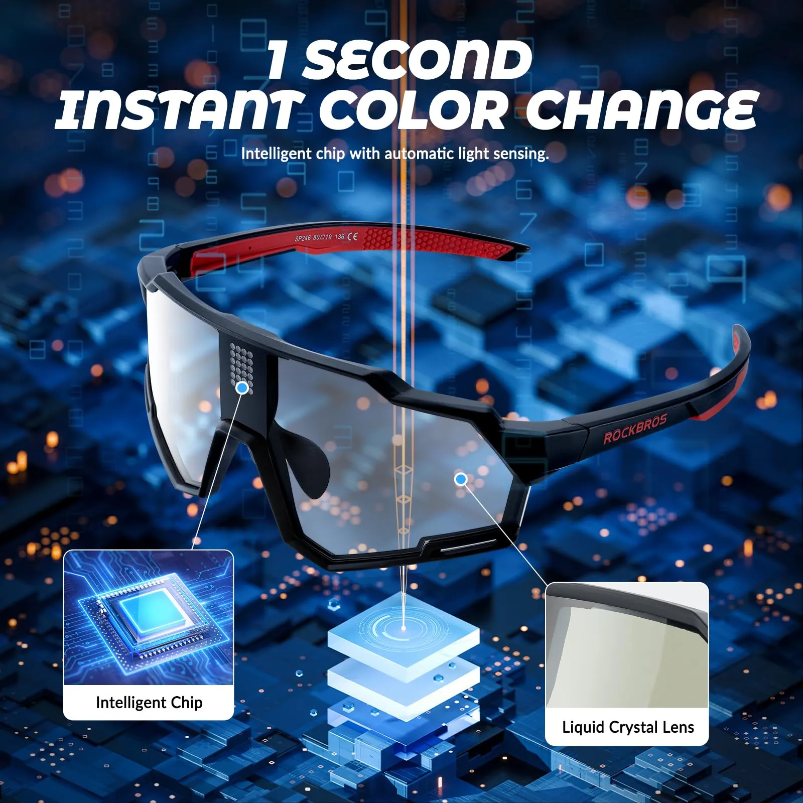 ROCKBROS Intelligent Cycling Glasses Sunglasses Photochromic   Polarized