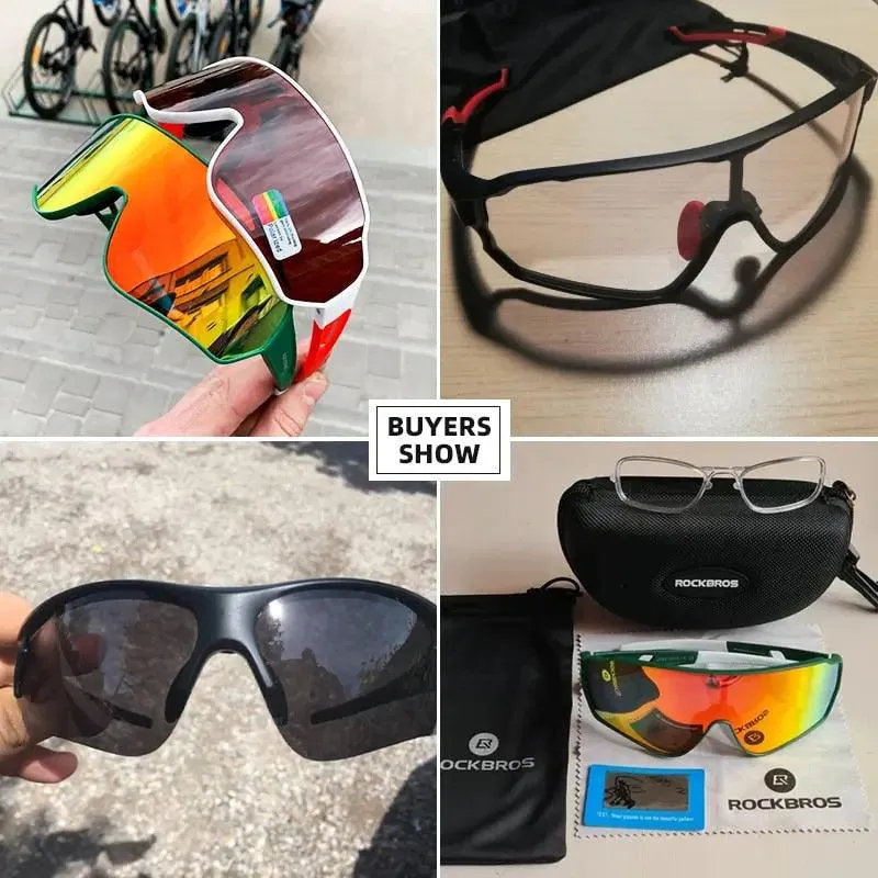 ROCKBROS Polarized Photochromic Cycling Glasses, Bike Glasses Outdoor Sports MTB Bicycle Sunglasses Goggles Eyewear Myopia Frame