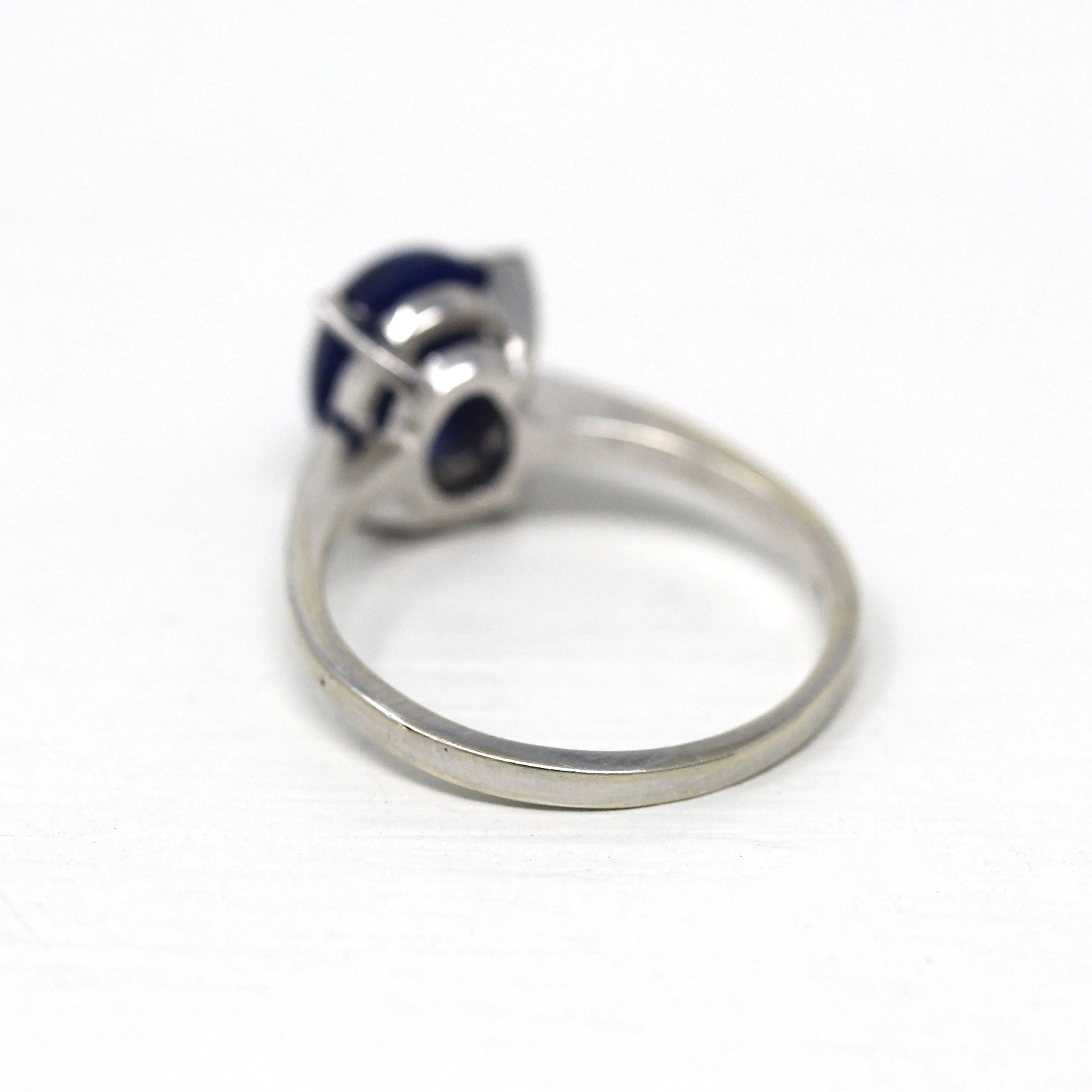Sale - Created Star Sapphire Ring - Vintage 14k White Gold Oval Blue 3.45 CTS Stone - Size 7 Retro 1970s Era September Birthstone Jewelry