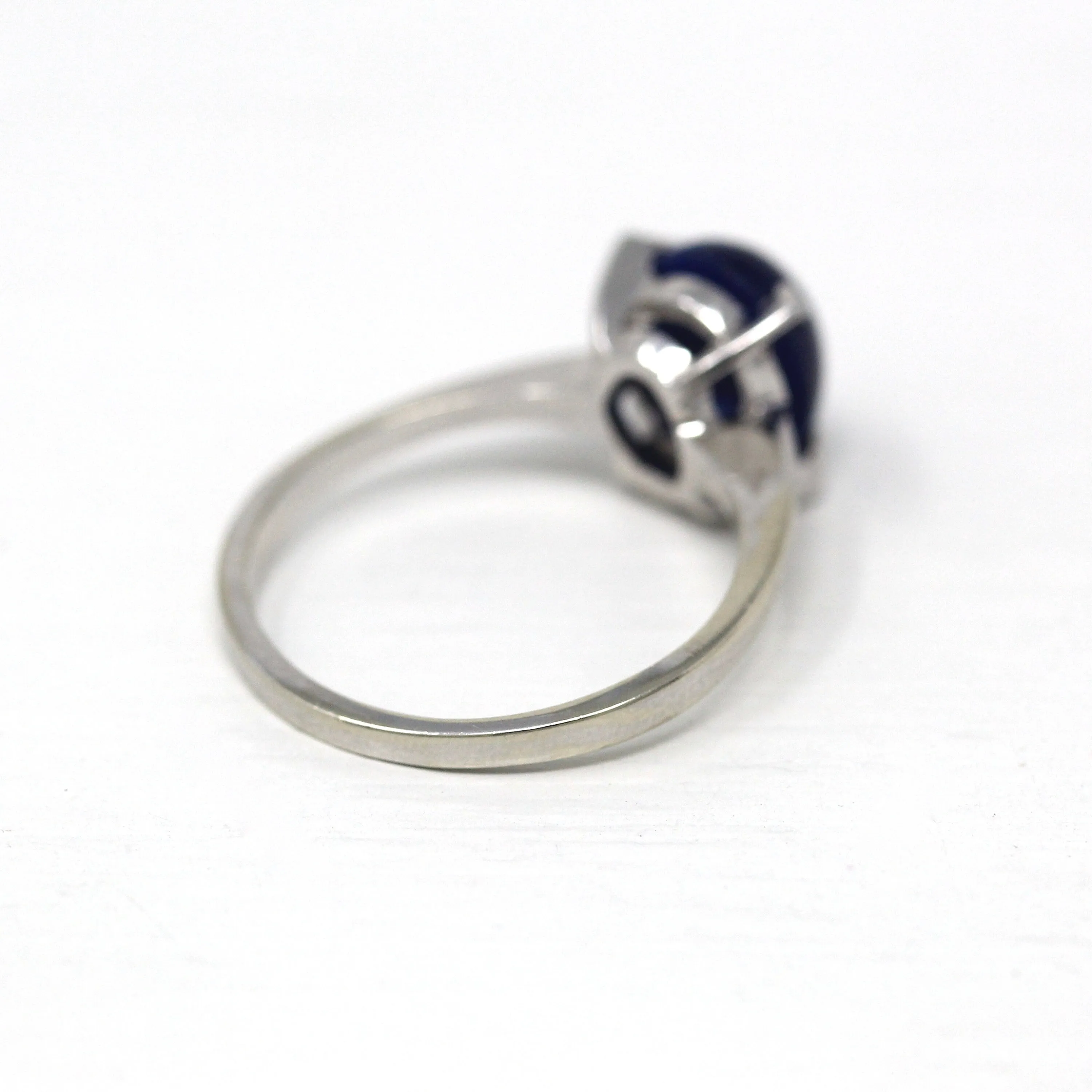 Sale - Created Star Sapphire Ring - Vintage 14k White Gold Oval Blue 3.45 CTS Stone - Size 7 Retro 1970s Era September Birthstone Jewelry