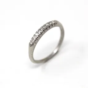 Sale - Vintage Diamond Band - Mid Century Platinum .09 CTW Genuine Single Cut Gems Wedding Ring - Circa 1950s Size 5.25 Stacking Jewelry