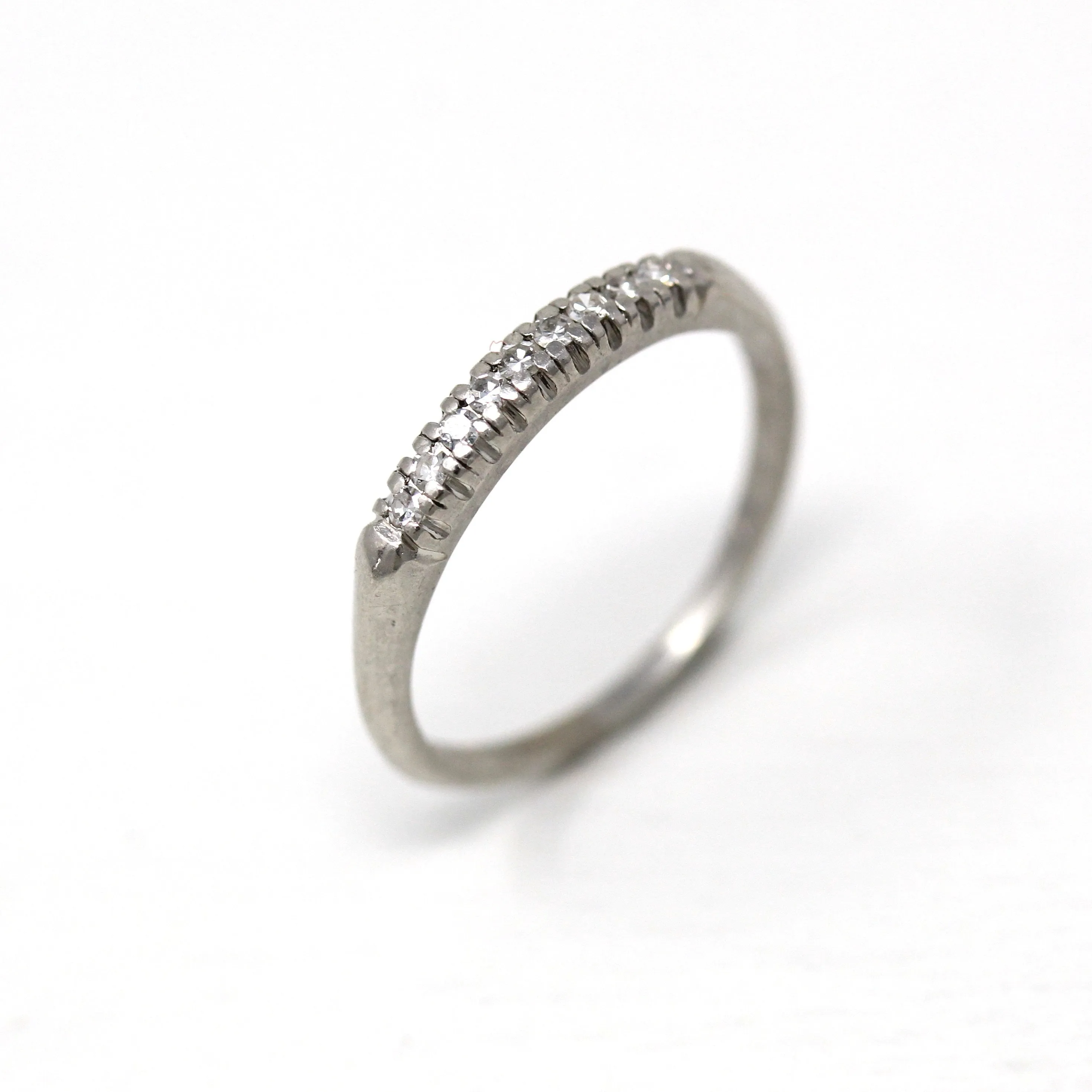 Sale - Vintage Diamond Band - Mid Century Platinum .09 CTW Genuine Single Cut Gems Wedding Ring - Circa 1950s Size 5.25 Stacking Jewelry