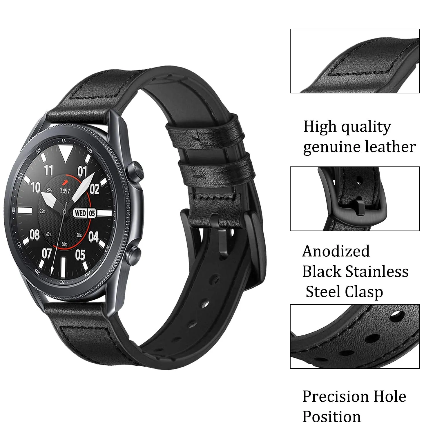 Samsung Galaxy Watch 3 45mm /46mm / Gear S3 Frontier / Classic / Watch GT 2 46mm | 22mm Soft Leather Strap | Dark Brown