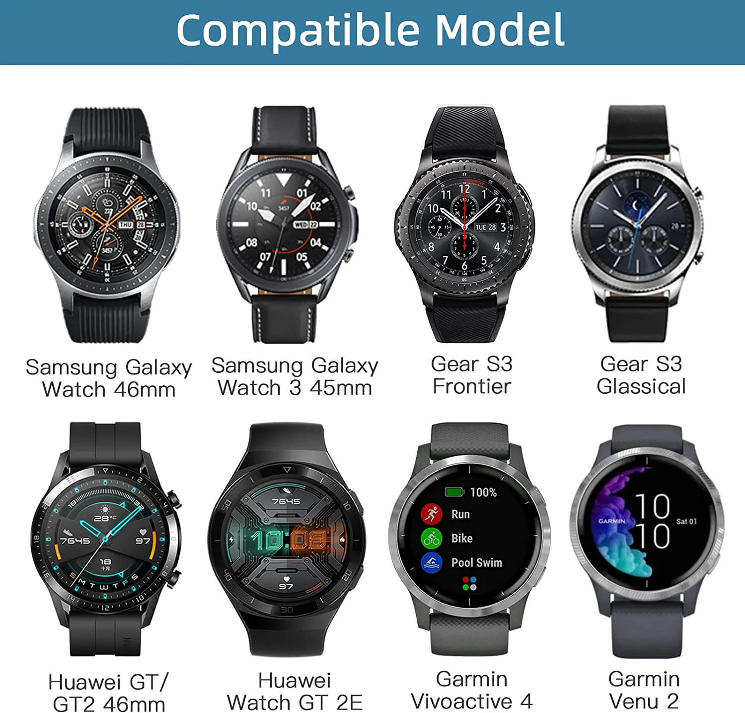Samsung Galaxy Watch 3 45mm /46mm / Gear S3 Frontier / Classic / Watch GT 2 46mm | 22mm Soft Leather Strap | Dark Brown