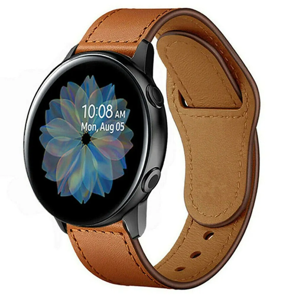 Samsung Galaxy Watch 4 40mm 44mm/Classic/Active 2 40mm 44mm/Galaxy Watch 3 41mm | Leather Wristband Strap | Brown