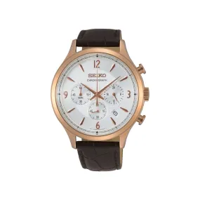 Seiko Chrono Rose Gold Men's Leather Watch SSB342P
