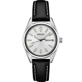 Seiko Essentials 30mm Quartz, Silver Dial / Black Leather Strap