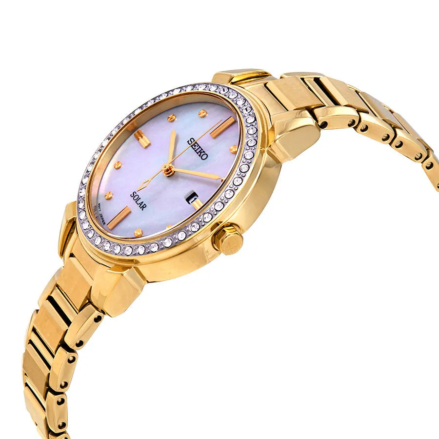 Seiko Solar Swarovski Crystal Mother of Pearl Ladies Watch SUT330