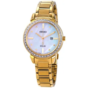 Seiko Solar Swarovski Crystal Mother of Pearl Ladies Watch SUT330