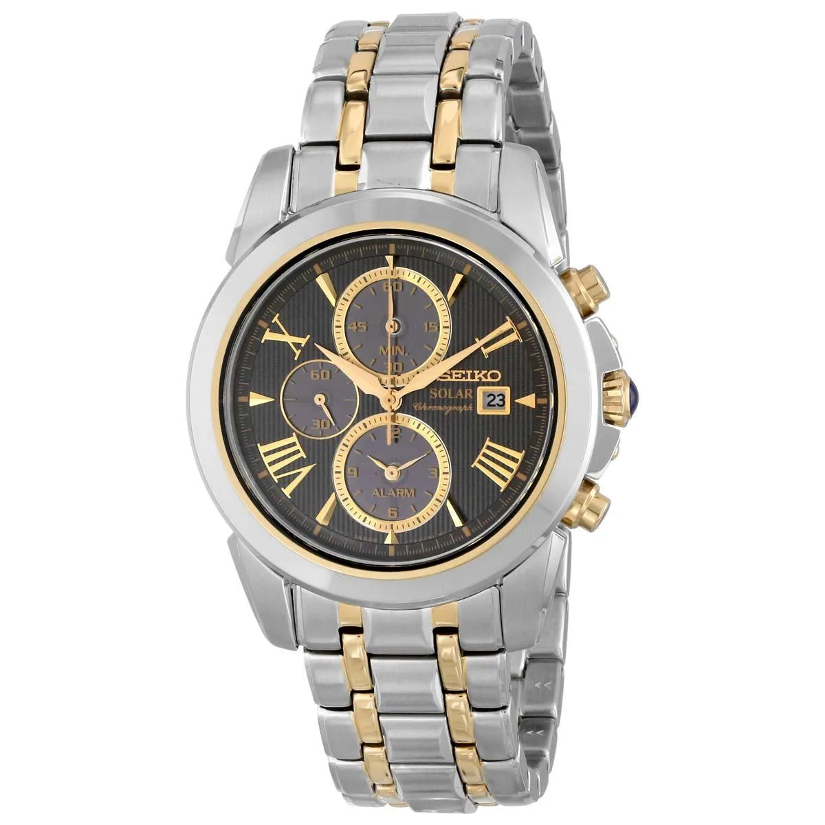 Seiko SSC194 Men's Le Grand Sport Solar Chronograph Grey Dial Two Tone Steel Alarm Watch