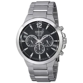 Seiko SSC321 Men's Recraft Solar Chronograph Black Dial Steel Bracelet Watch