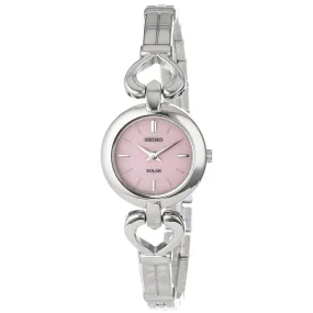 Seiko SUP135 Women's Classic Solar Pink Dial Heart Shape Hinges Stainless Steel Bangle Bracelet Watch