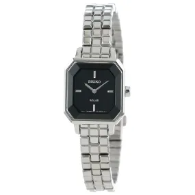 Seiko SUP195 Women's Dress Solar Black Dial Stainless Steel Bracelet Power Reserve Watch