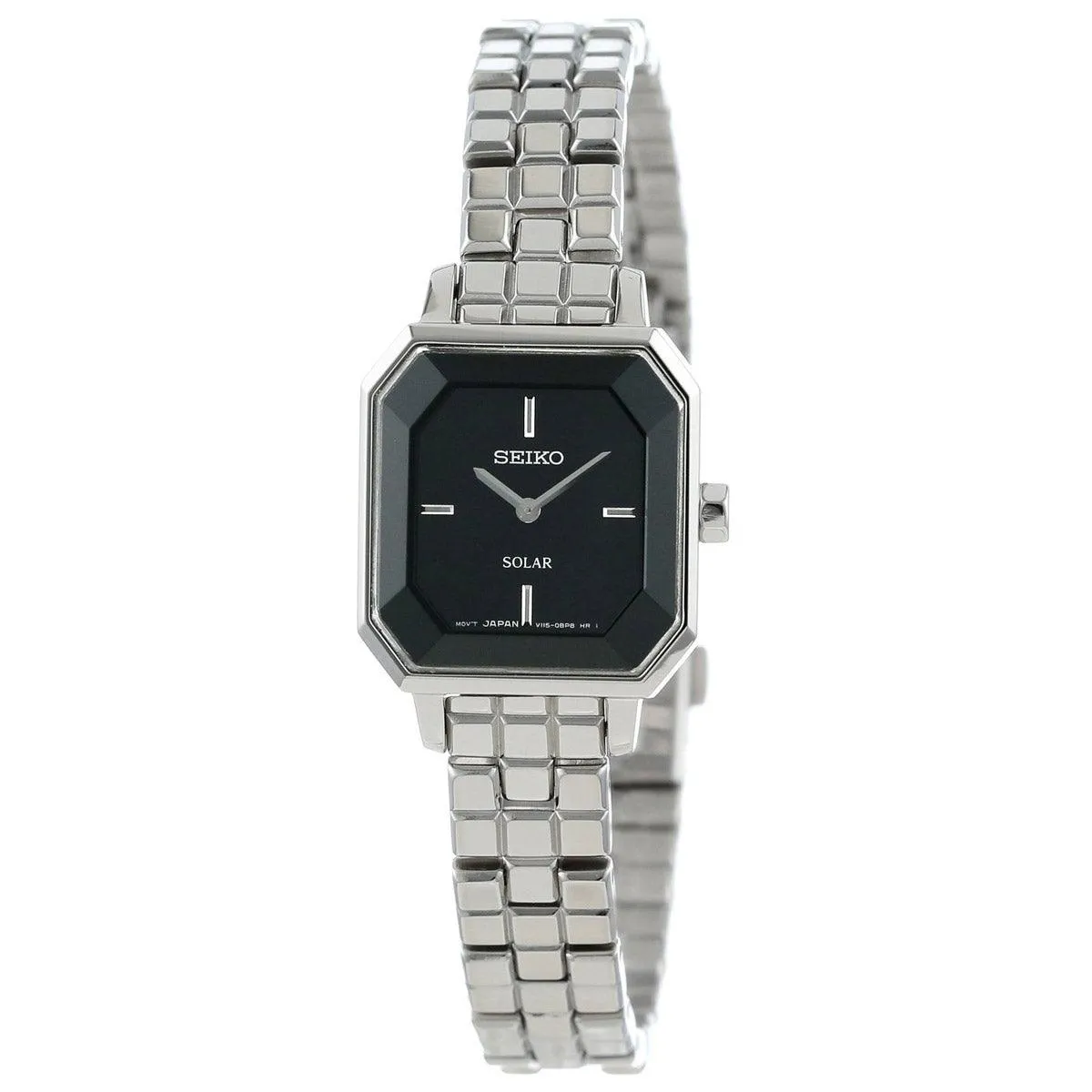 Seiko SUP195 Women's Dress Solar Black Dial Stainless Steel Bracelet Power Reserve Watch