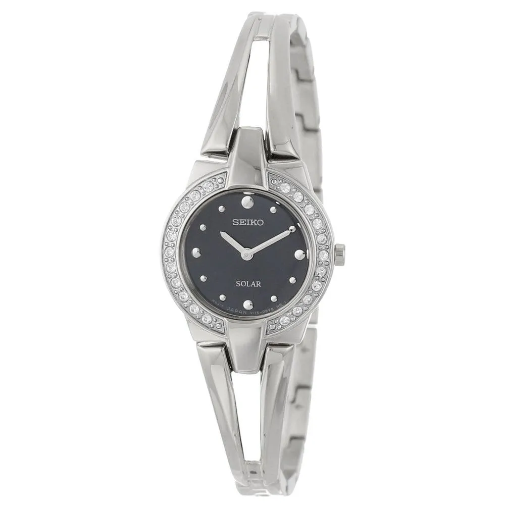 Seiko SUP205 Women's Tressia Solar Black Dial Stainless Steel Quartz Watch