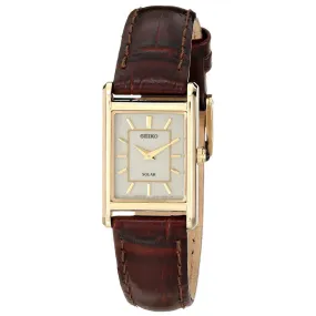 Seiko SUP252 Women's Solar Champagne Dial Brown Leather Strap Watch