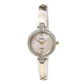 Seiko SUP288 Women's Core Solar White MOP Dial Two Tone Steel Power Reserve Crystal Watch