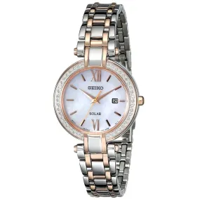 Seiko SUT184 Women's Tressia Conceptual Solar MOP Dial Two Tone Rose Gold Steel Diamond Watch