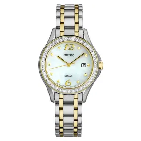 Seiko SUT312 Women's Core Solar Swarovski Crystals MOP Dial Two Tone Steel Power Reserve Watch